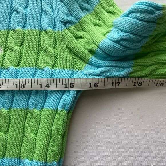 Y2K Lilly Pulitzer Blue/ Green Logo Striped Cable Knit Sweater Size Extra Small - Picture 15 of 16